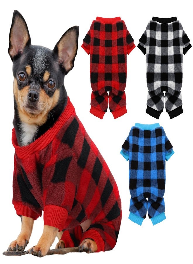 SilTriangle 3 Pcs Plaid Dog Pajamas Soft Fleece Pet Sweater Clothes Warm Outfits for Small Dogs Puppy Cats Winter Christmas Costume Jumpsuit(XS: Neck 10in, Chest 13.8in, Back 10in) - Image 1